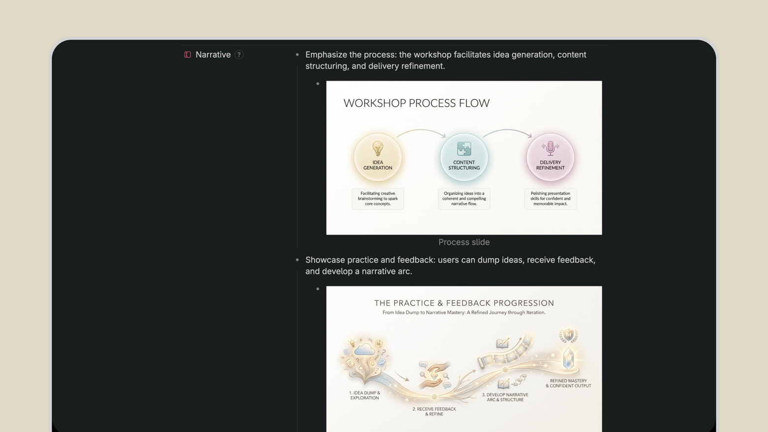 The Generate slides template lets you generate images in six different styles from a bullet point in an outline