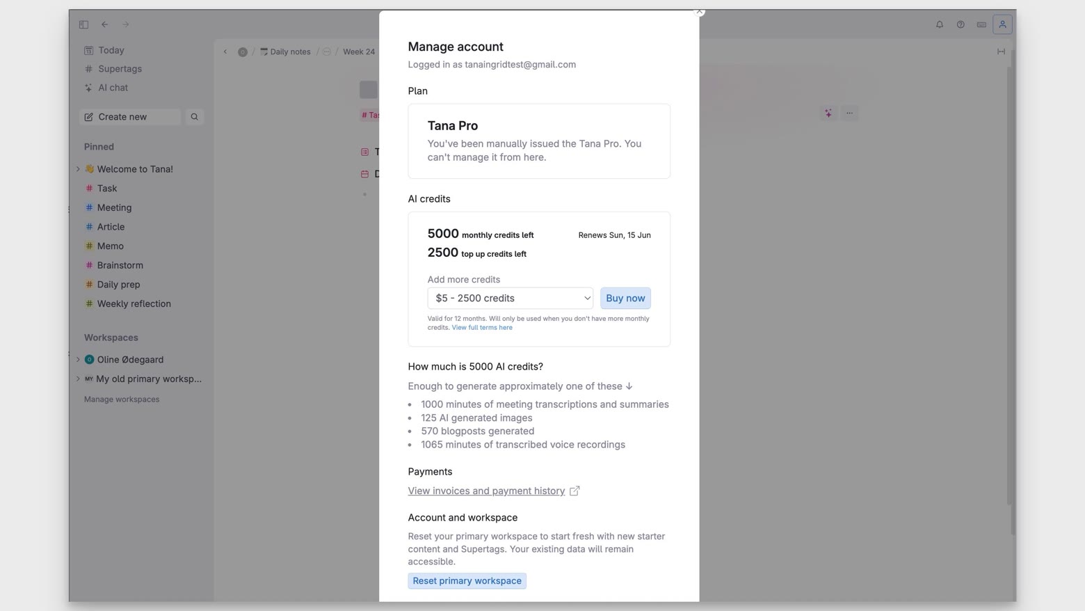 Manage account settings