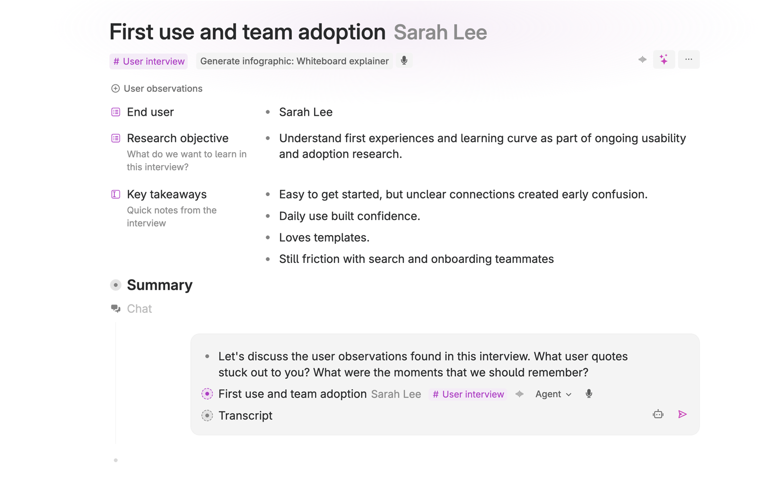 Press space below any node to start an AI chat about that content