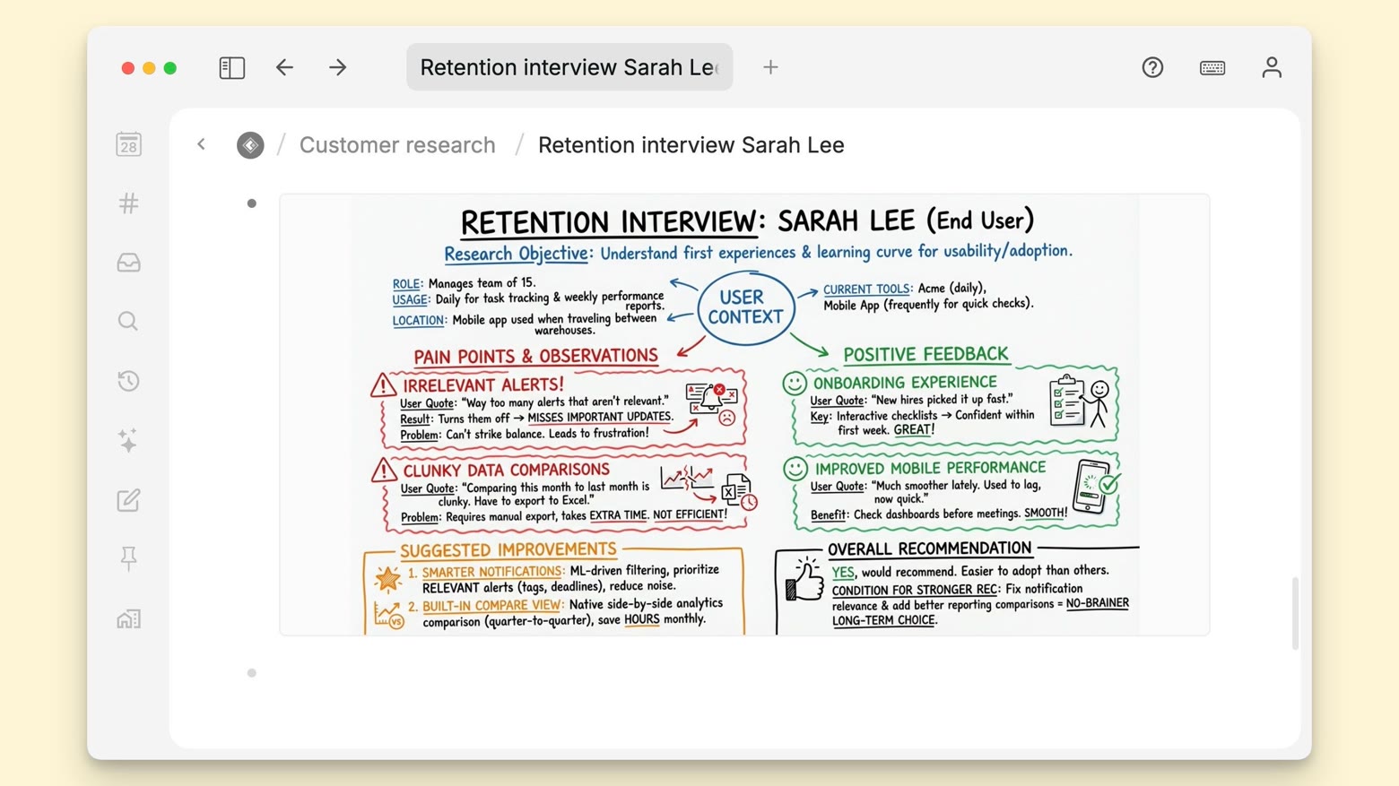 Visualize and summarize user interviews by letting Tana generate an infographic image with Gemini 3 Pro