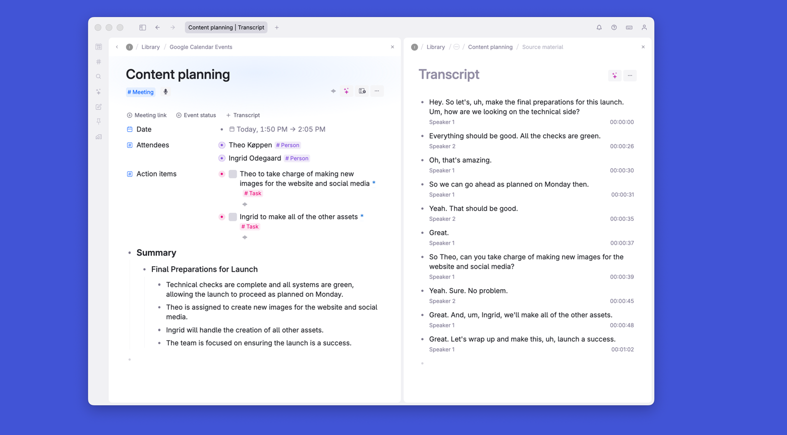 Processed meeting and transcript