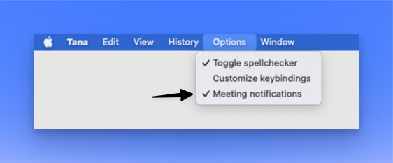 How to enable/disable the Tana Outliner Desktop meeting notifications in system menu