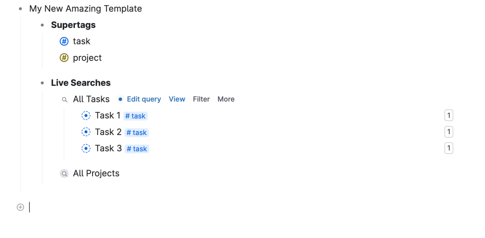 Live searches collected under the template node