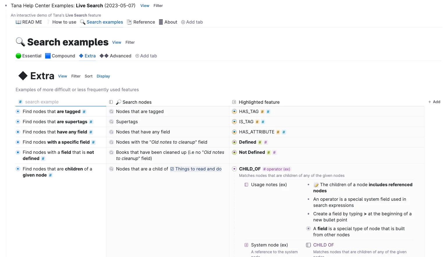 Help centre quick snippet template with a list of useful live searches