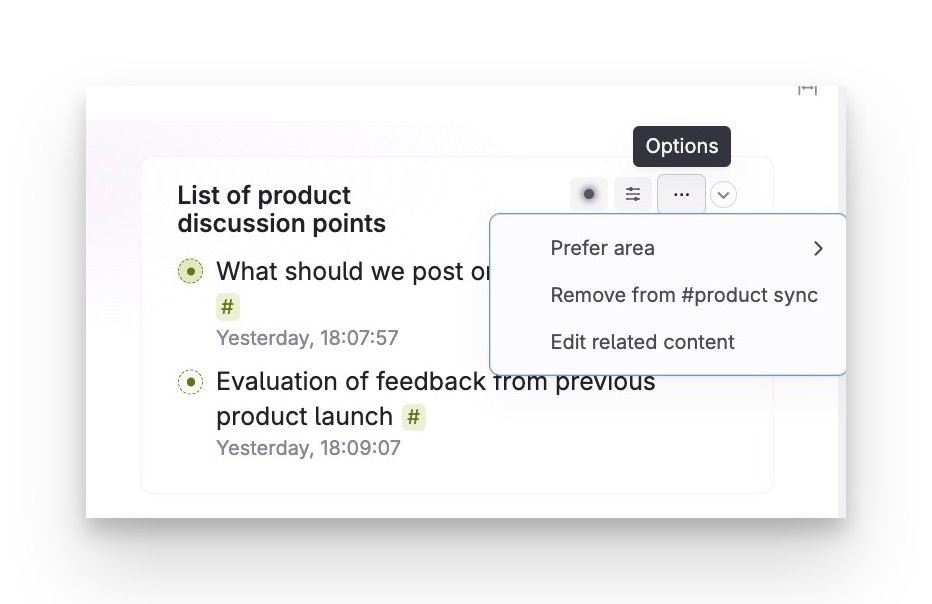 Options menu for related content