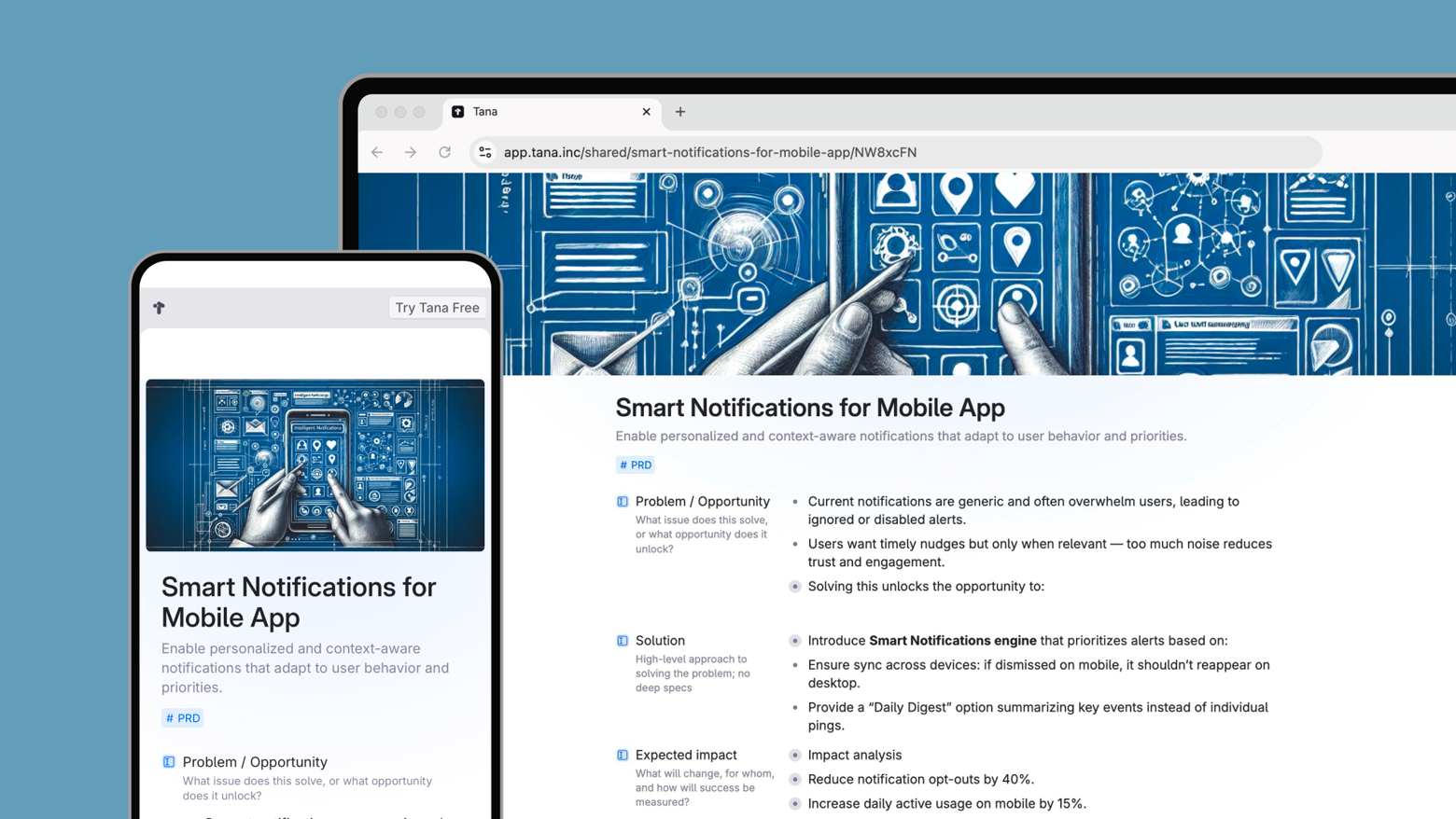 Tana Publish lets you publish shareable notes to view on mobile or desktop