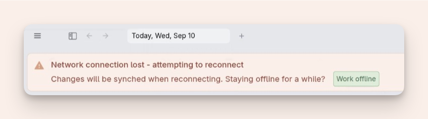Tana Outliner will attempt to reconnect automatically if you lose network connection temporarily