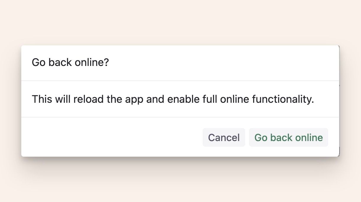 You will actively have to go back online, as this will reload Tana to sync your changes.