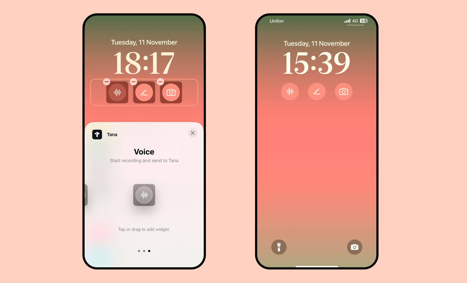 Tana iOS app lets you add lock screen widgets for voice memo recording, writing notes and taking photos to upload to Tana